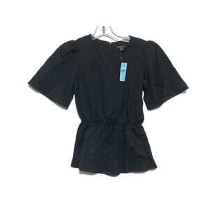 Ann Taylor Black Peplum Open Back Blouse Top Rayon Nylon Womens XXS Petite NWT